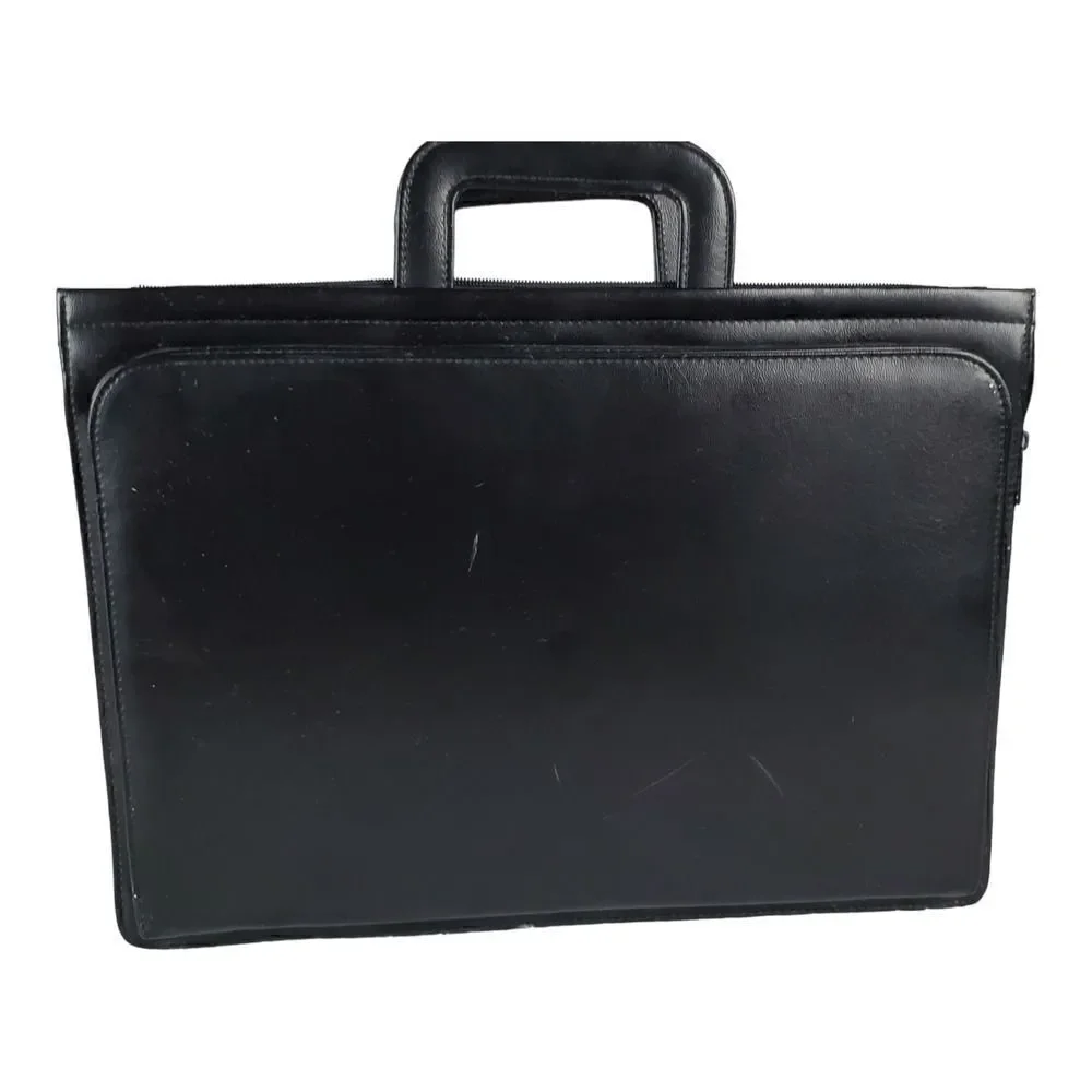 Attaché Organizer Briefcase Expandable Black Vinyl Retractable Handles Portfolio